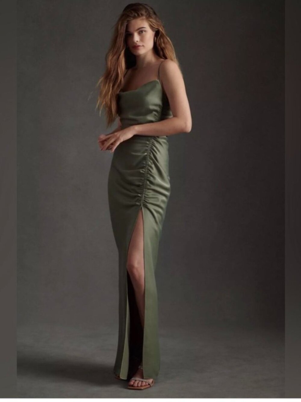 BHLDN Jennings Satin Charmeuse Gown, Moss, 0 (US)